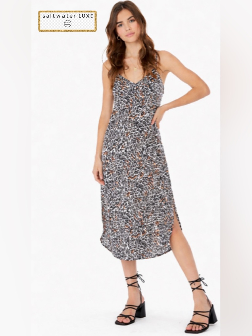 NWT Saltwater Luxe Brigette Leopard Mix Midi Tank Dress large boho